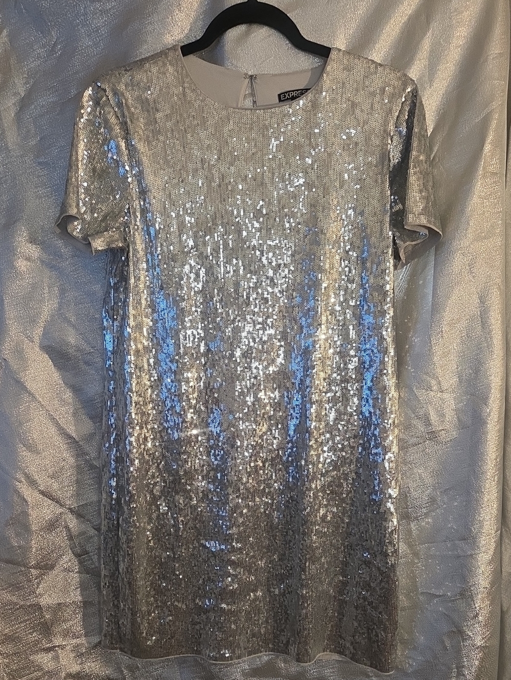 Express Silver Sequin Short Shift Dress